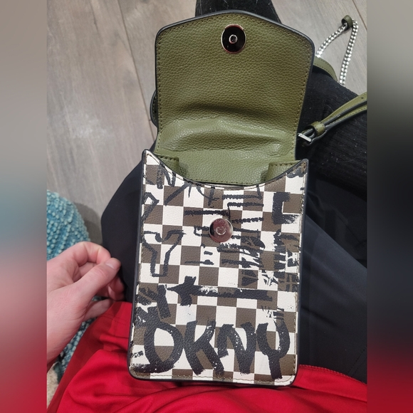 DKNY Checkered Graffiti Phone Crossbody Bag - Picture 6 of 7